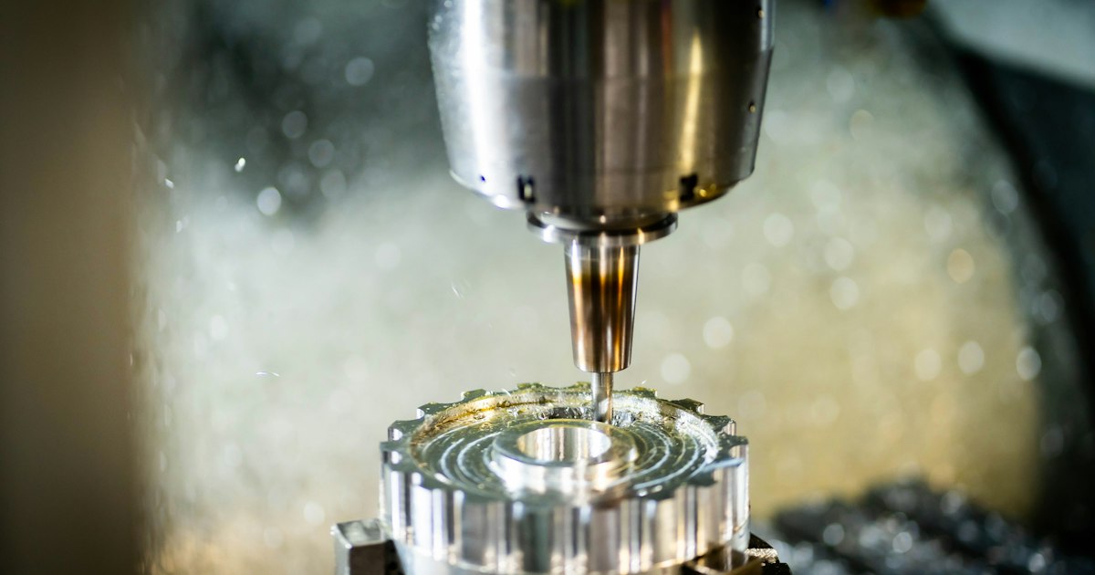 Fraise CNC usinant une pièce ronde en aluminium sous arrosage